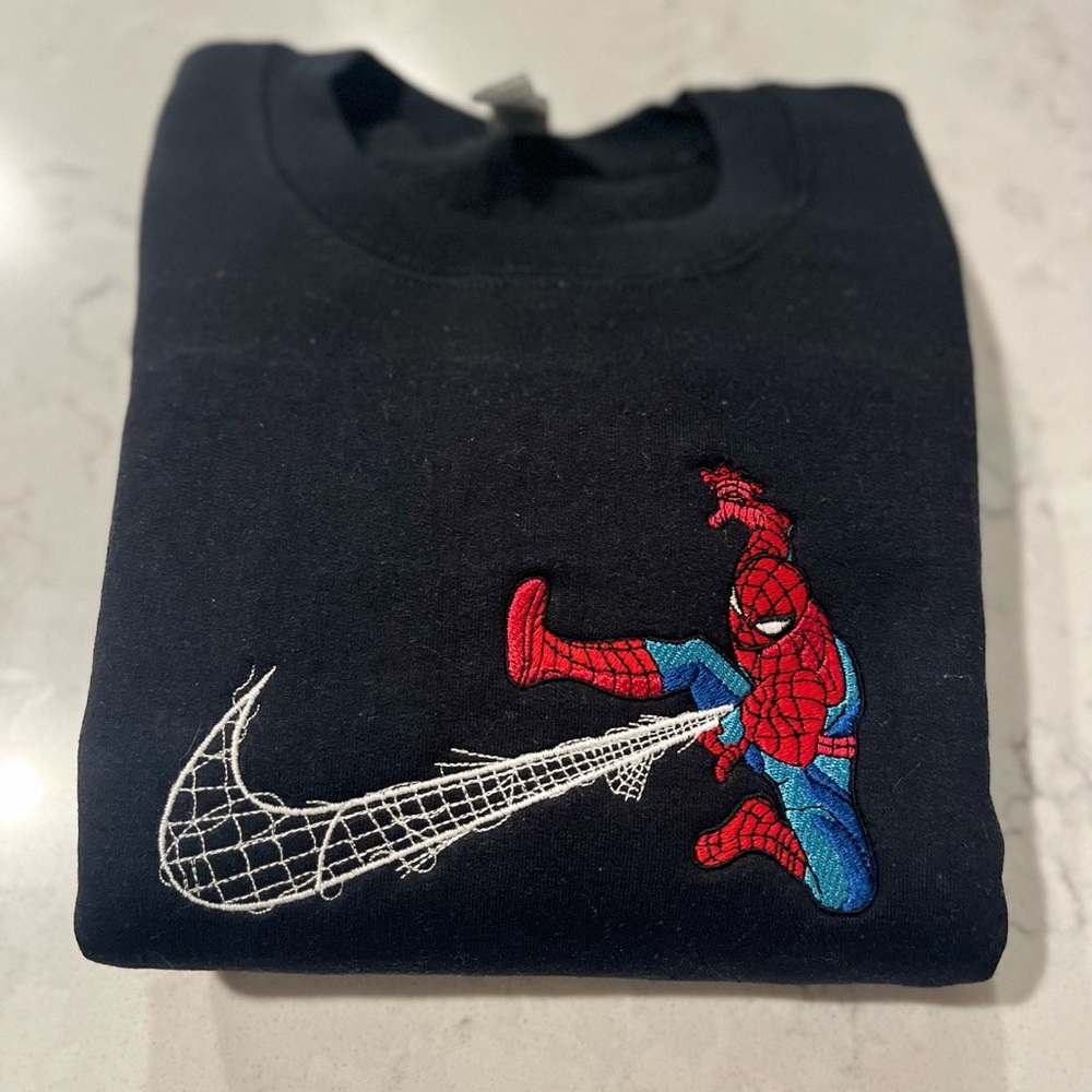 Embroidered Nike Spiderman Web Crewneck